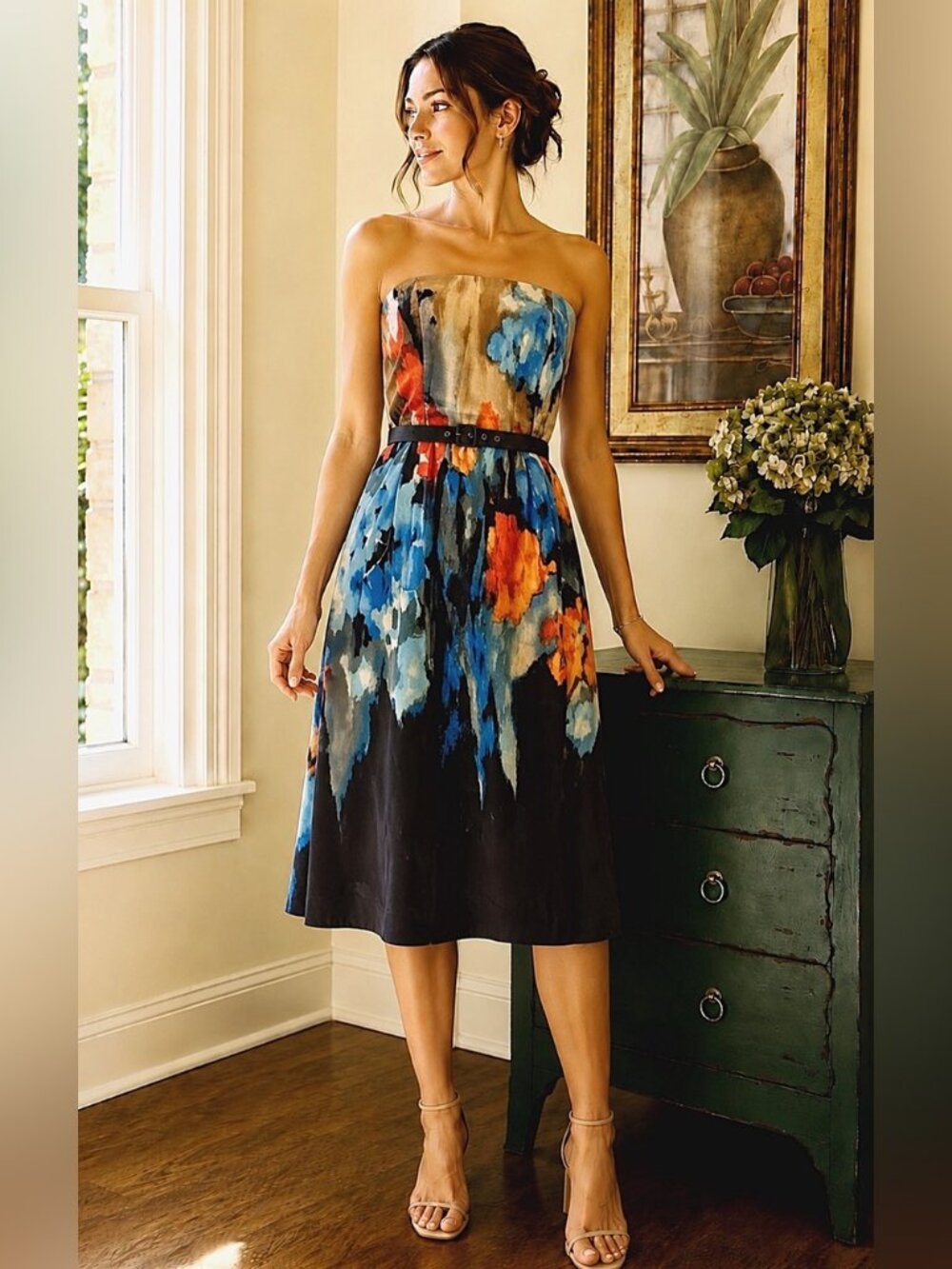 ANTHROPOLOGIE Moulinette Soeurs Watercolor Splashed Palette Strapless Dress 0P